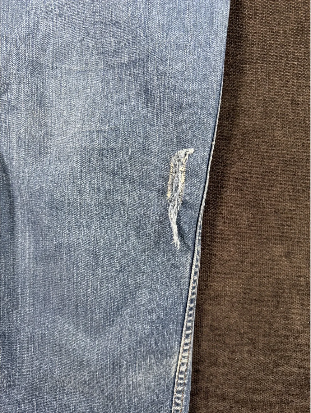 Carhartt Men's Light Blue Denim Work Jeans with Distressed Details, Size 34x34
